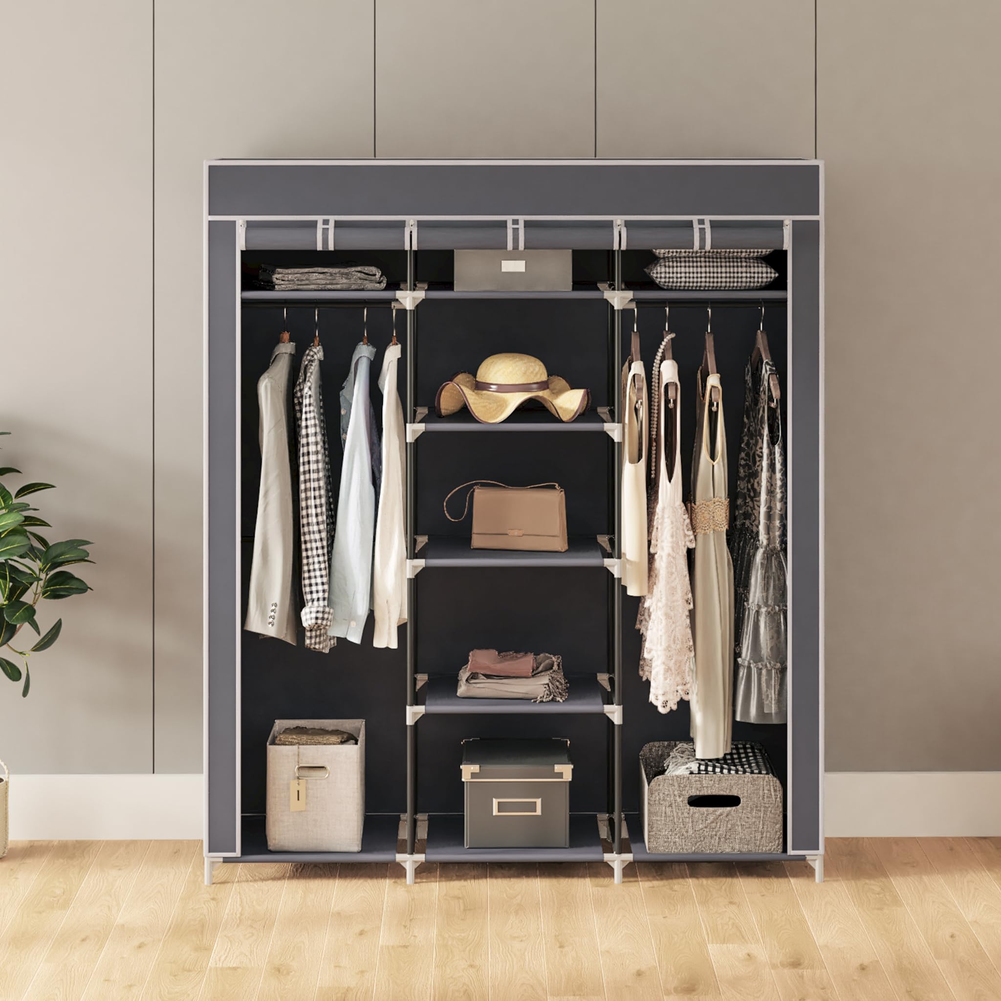 Mondeer Kleiderschrank, Stoffschrank für Schlafzimmer, Stoffschrank, Roßes Stauraum, Stabiler Schrank, für Schlafzimmer, Ankleidezimmer, 150x45x175cm, Grau
