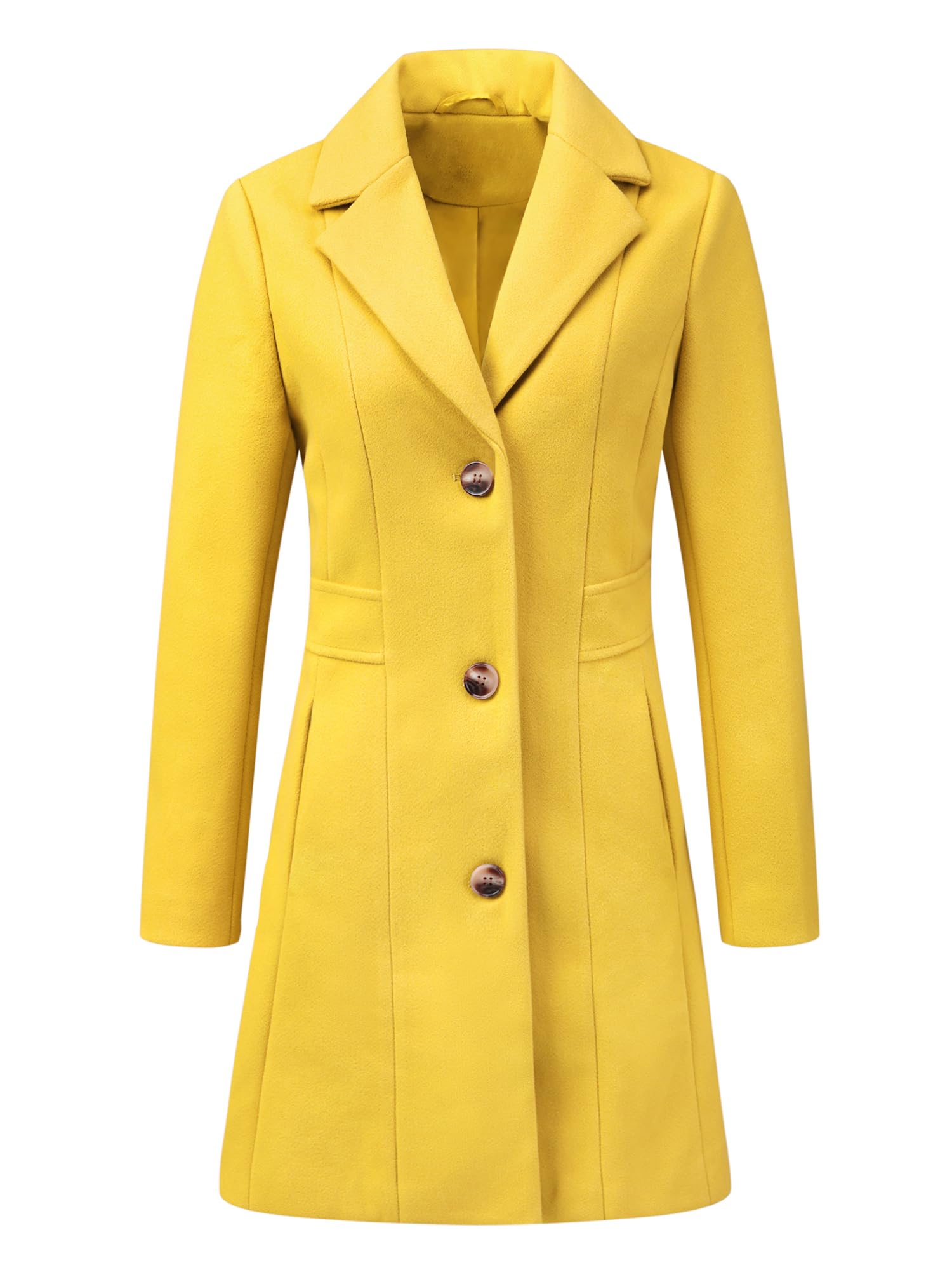 Allegra K Women's Winter Pea Coat 2025 Fall Single Breasted Long Outerwear Trench Coats, Yellow, L