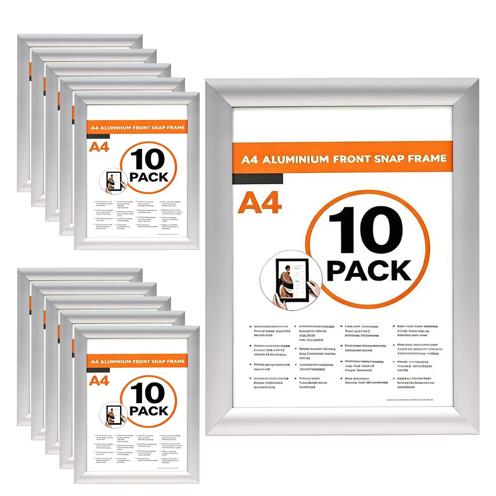 10 Pack A4 Snap Frame,Aluminium Clip Frame for Wall Display,Silver