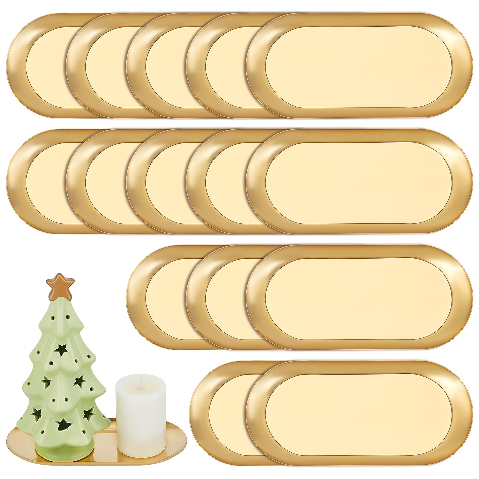 20 Teiliges Serviertablett Set Aus Edelstahl Schmucktabletts Goldene Servierplatten Dekorativ Zum Servieren von Speisen 17.5cm Ovale Aufbewahrungsschale Für Partybuffet Sushi Snacks