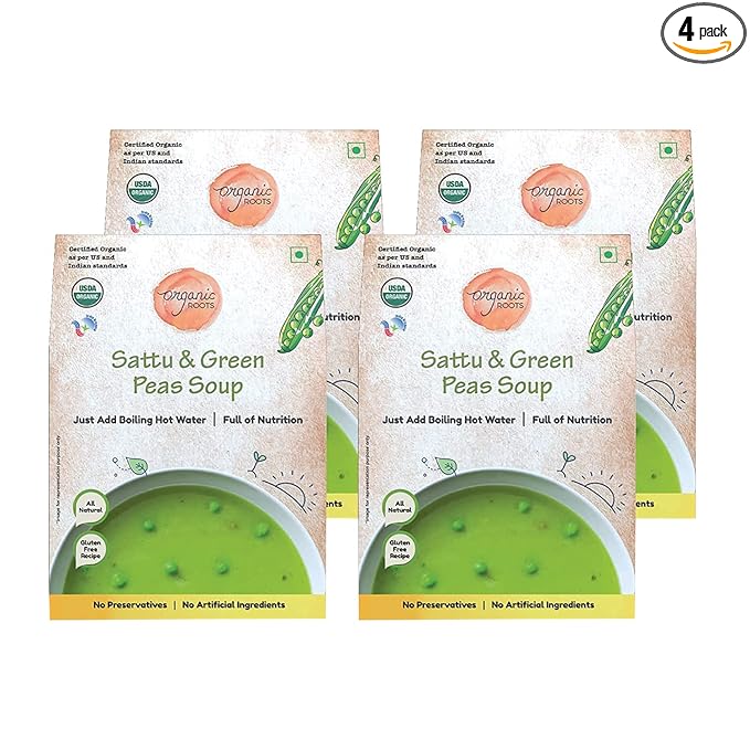 Sattu & Green Peas Instant Soup Packets, Healthy Natural Ready To Cook Vegetable Soup Mix Powder, Pack of 4 (30G Each, 230Ml)