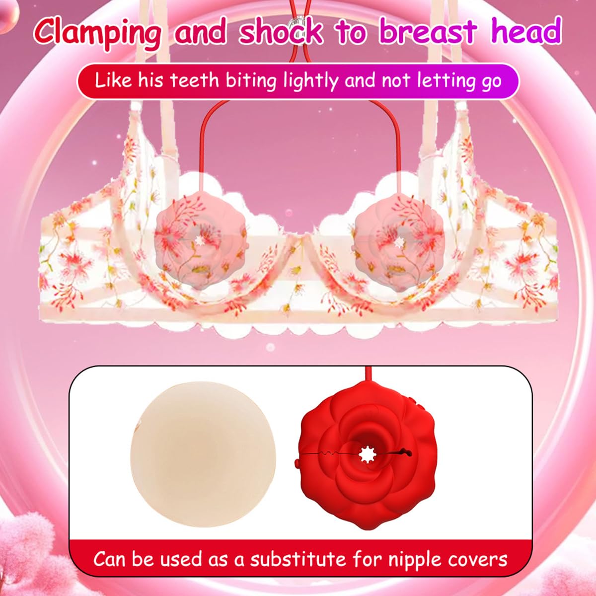 Morsetti vibranti per capezzoli in silicone, vibratore ricaricabile a 9 modalità per coppie, stimolatore per capezzoli a forma di rosa, massaggiatore portatile per donne