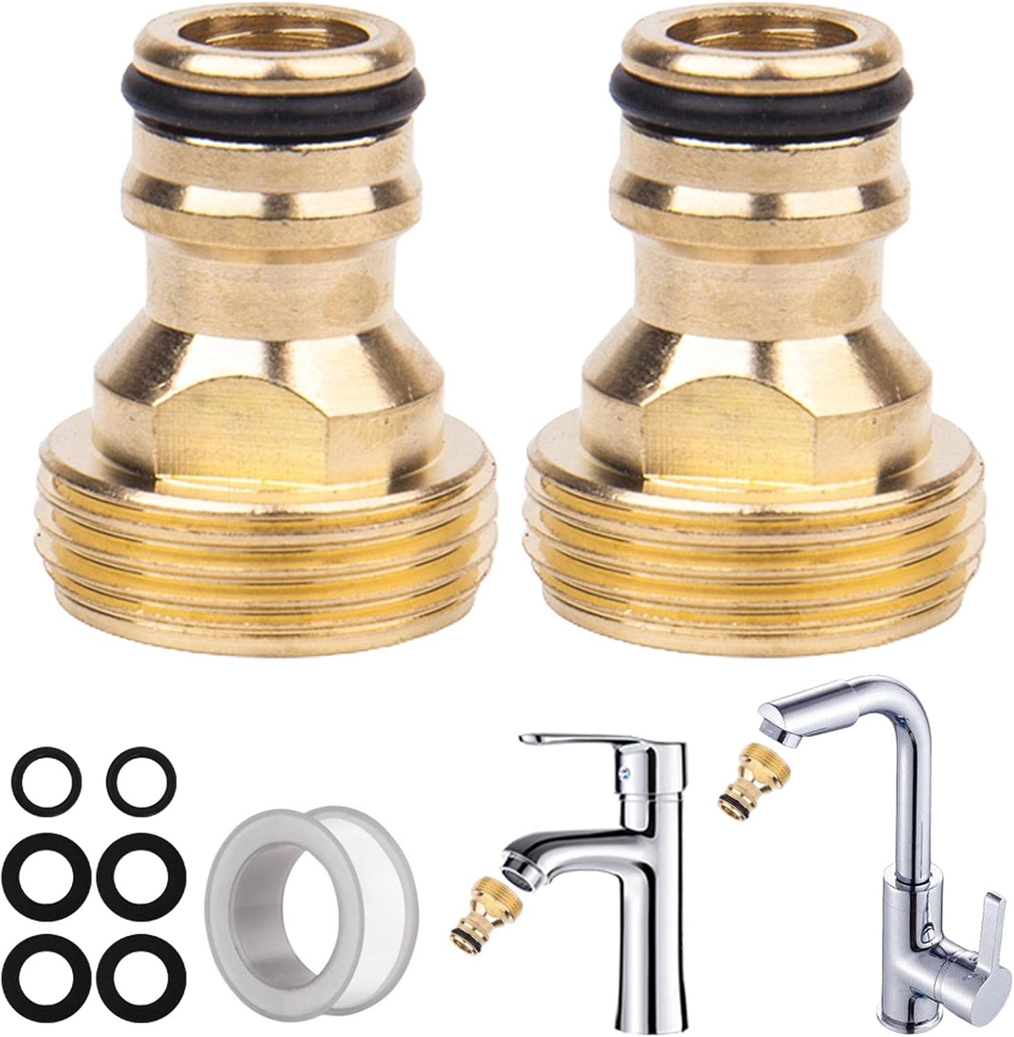 2pcs Tap Hose Connectors, 3/4 Male Brass Threaded Quick Connector Tap