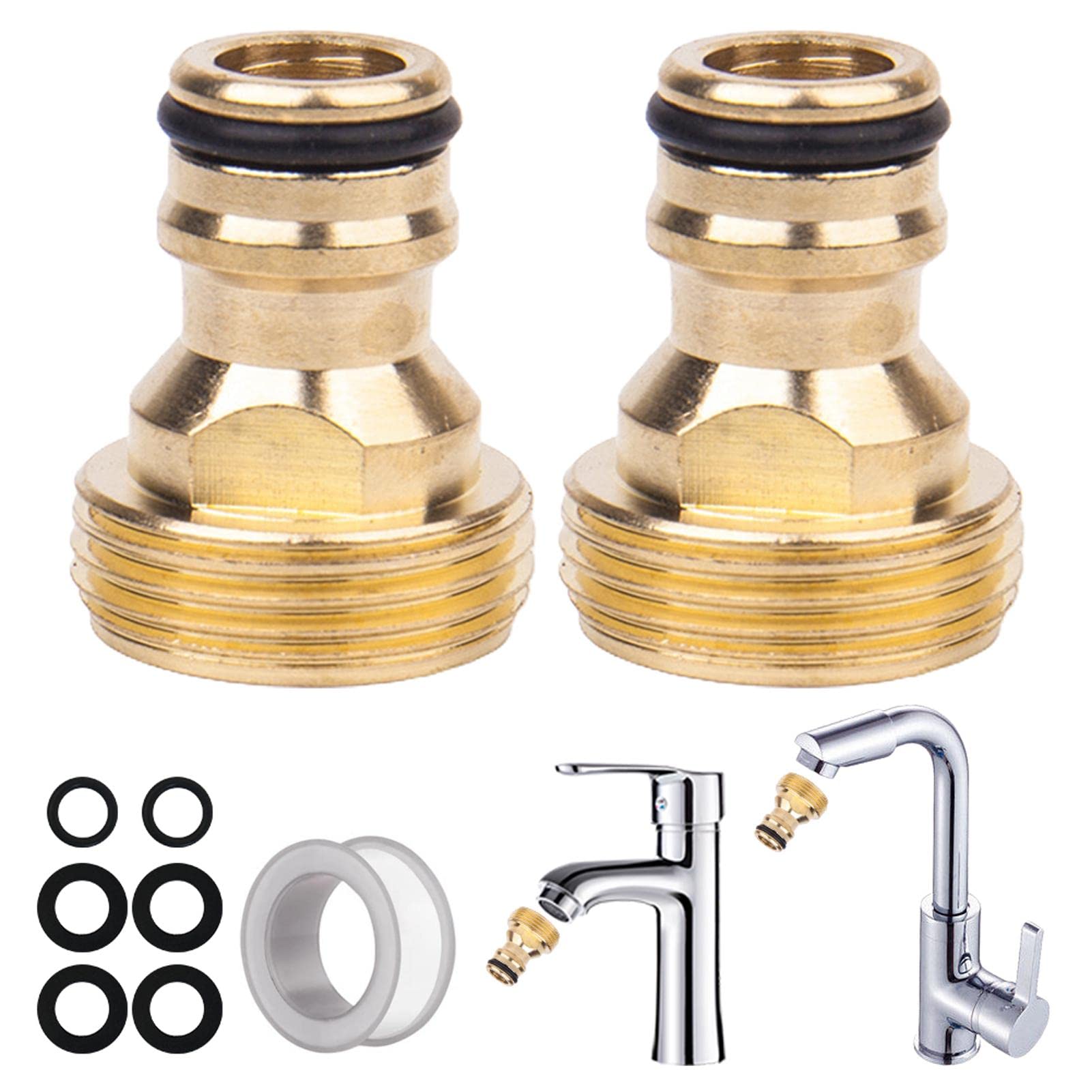 2pcs Tap Hose Connectors, 3/4 Male Brass Threaded Quick Connector Tap Adapter, High Pressure Copper Tap Connector Replacement, for Kitchen Garden Watering Tap(Size:2pcs)