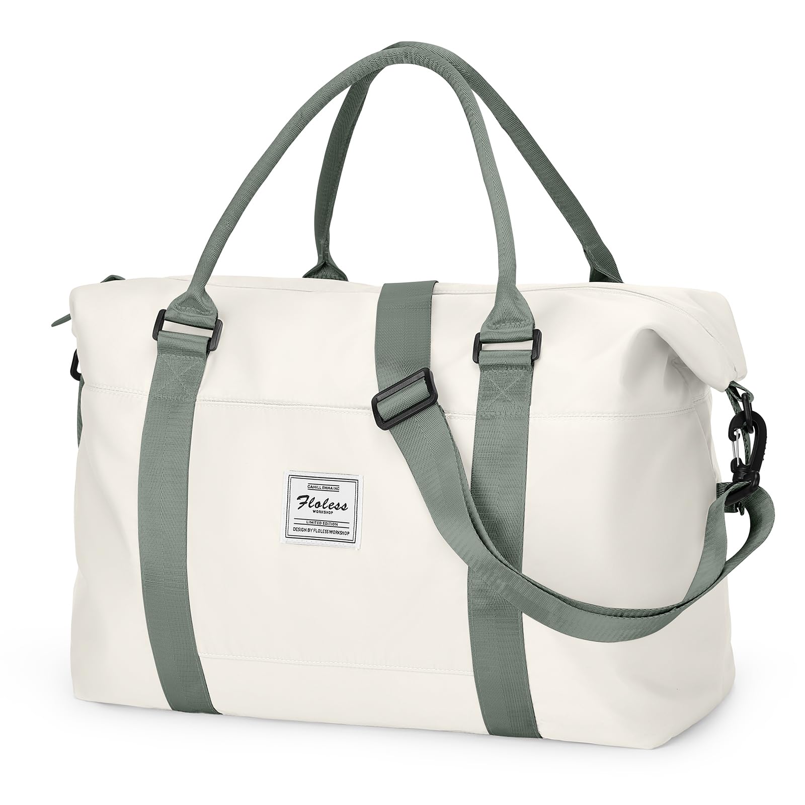 Gym Bag with Shoes Compartment Travel Duffel Weekend Overnight Carry on Bag, F9-Beige with Green, 27x55x18cm/10.63 * 21.65 * 7.09 ''