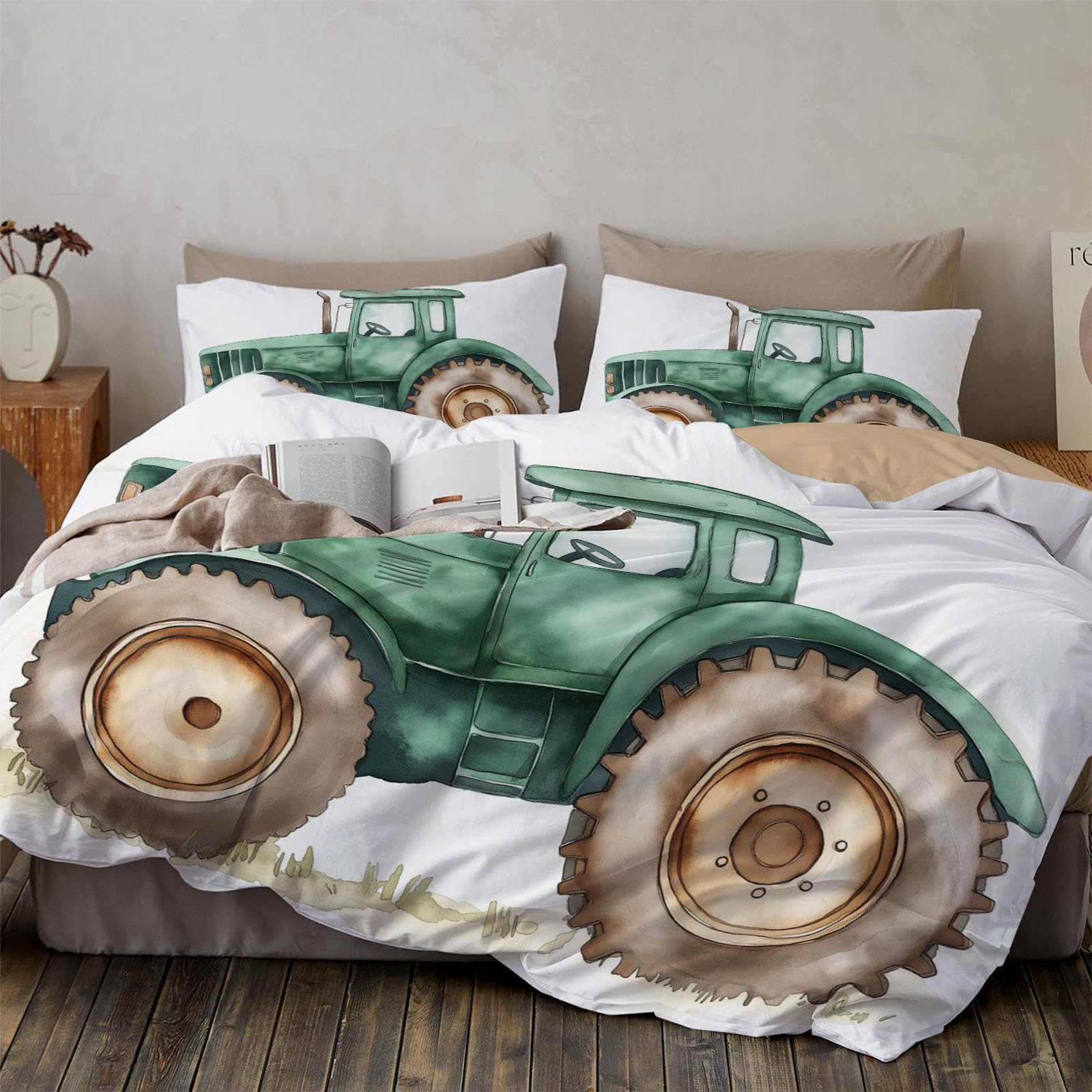 Housse de couette tracteur hypoallergénique en tissu respirant pour lit une place