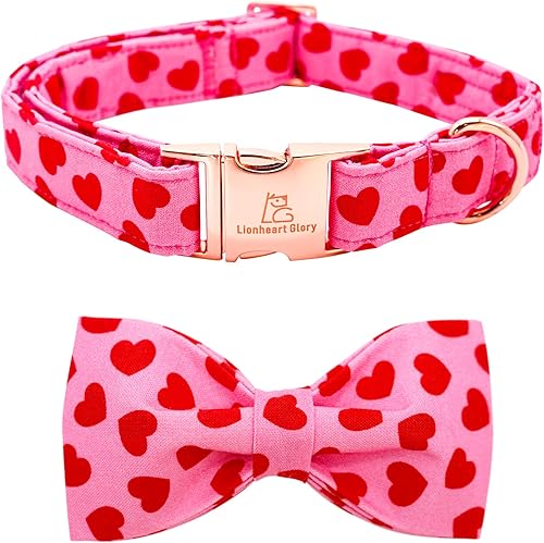 Lionheart glory Collar de lazo para perro para el día de San Valentín, collar de perro para perros grandes, collares de perro con corazones con