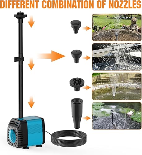 Miniatura 8 de Fuente de bomba de agua solar, bomba de agua solar de 20 W para exteriores, flujo de 320 GPH sumergible ajustable con energía solar, longitud de