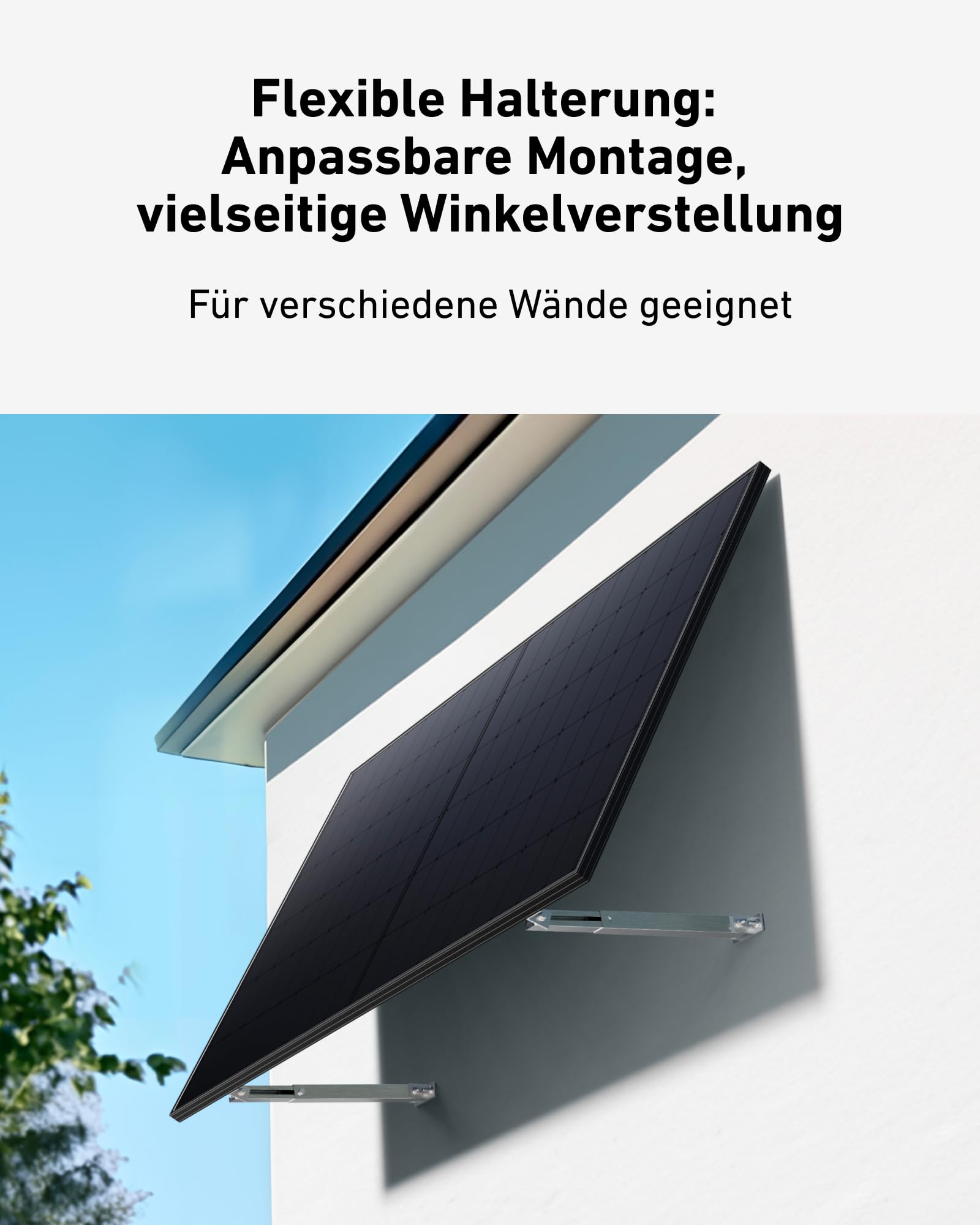 Anker SOLIX Solarmodul-Wandhalterung, 2-Panel, verstellbare Länge und Neigung (15°-30°), Aluminiumlegierung, wetterfest und robust, Silber, Solarmodul-Halterung für Balkonkraftwerke