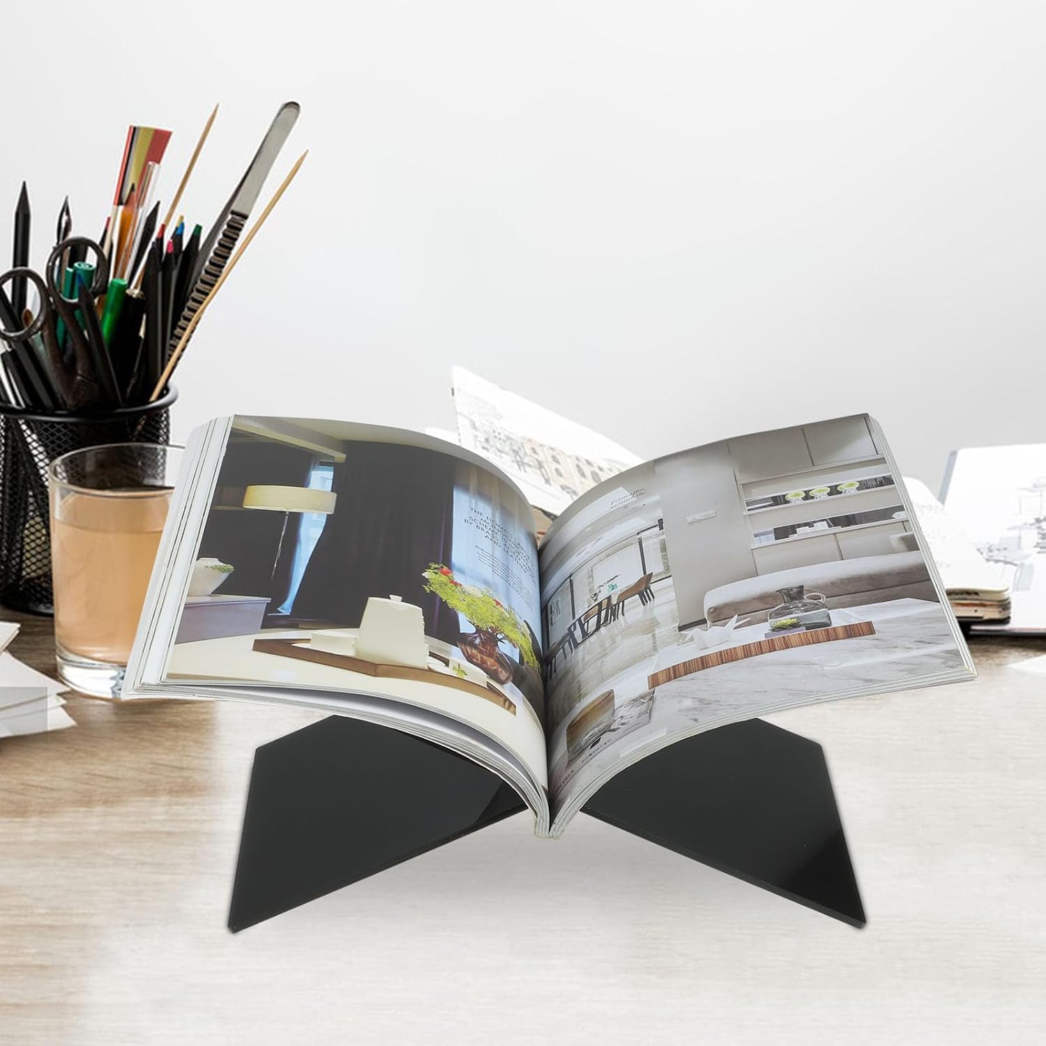 Acrylic Recipe Book Stand 15x31cm Large Black Cooking Book Holder for Kitchen Counter Practical Cookbook Display Rack