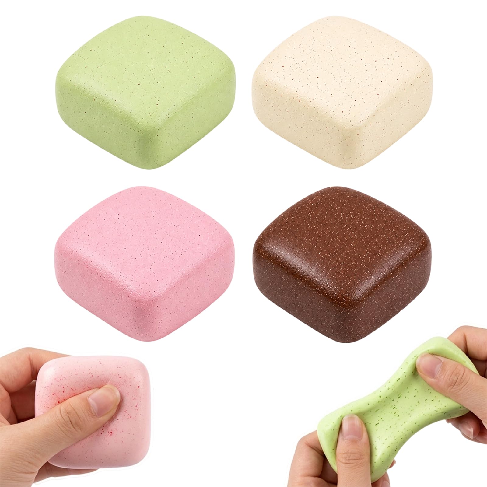 4Pcs Bread Squishy, Stress Relief Sensory Decor, 4-Piece Pink White Brown Green Set, Portable Relaxation Aid for Focus & Calm Mood