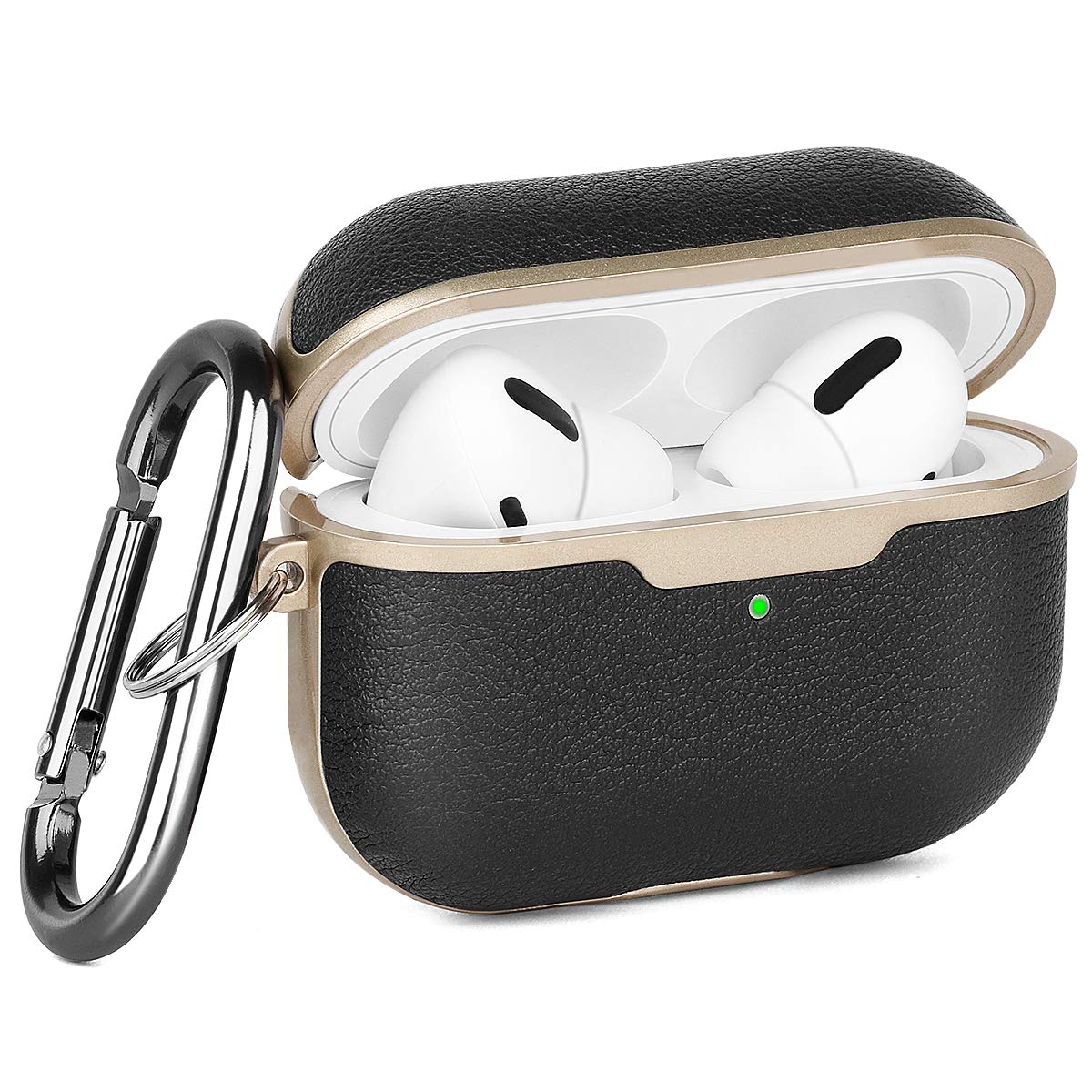 Leather Case for New AirPods Pro Case 2019, Visible Front LED/Luxury Chic Leather/Shock & Scratch-Resistant,Durable Protective Cover with Keychain for AirPods Pro Charging 2019 Case 3rd Gen Black