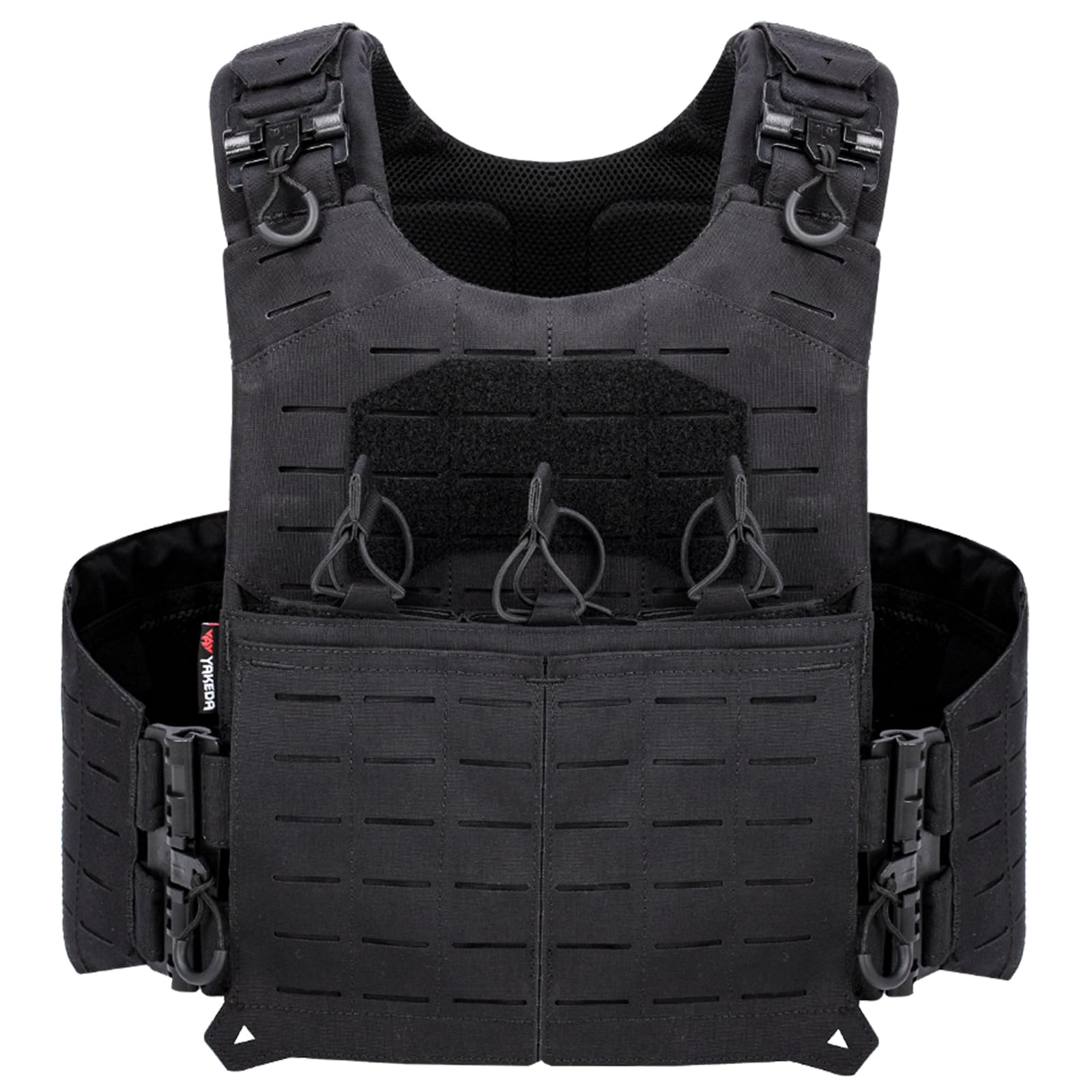YAKEDA Tactical Weighted Vest With Quick Release Buckle Airsoft Outdoor Vest Back Ziiper Combination with Backpack (US, Alpha, One Size, Regular, Regular, Black)