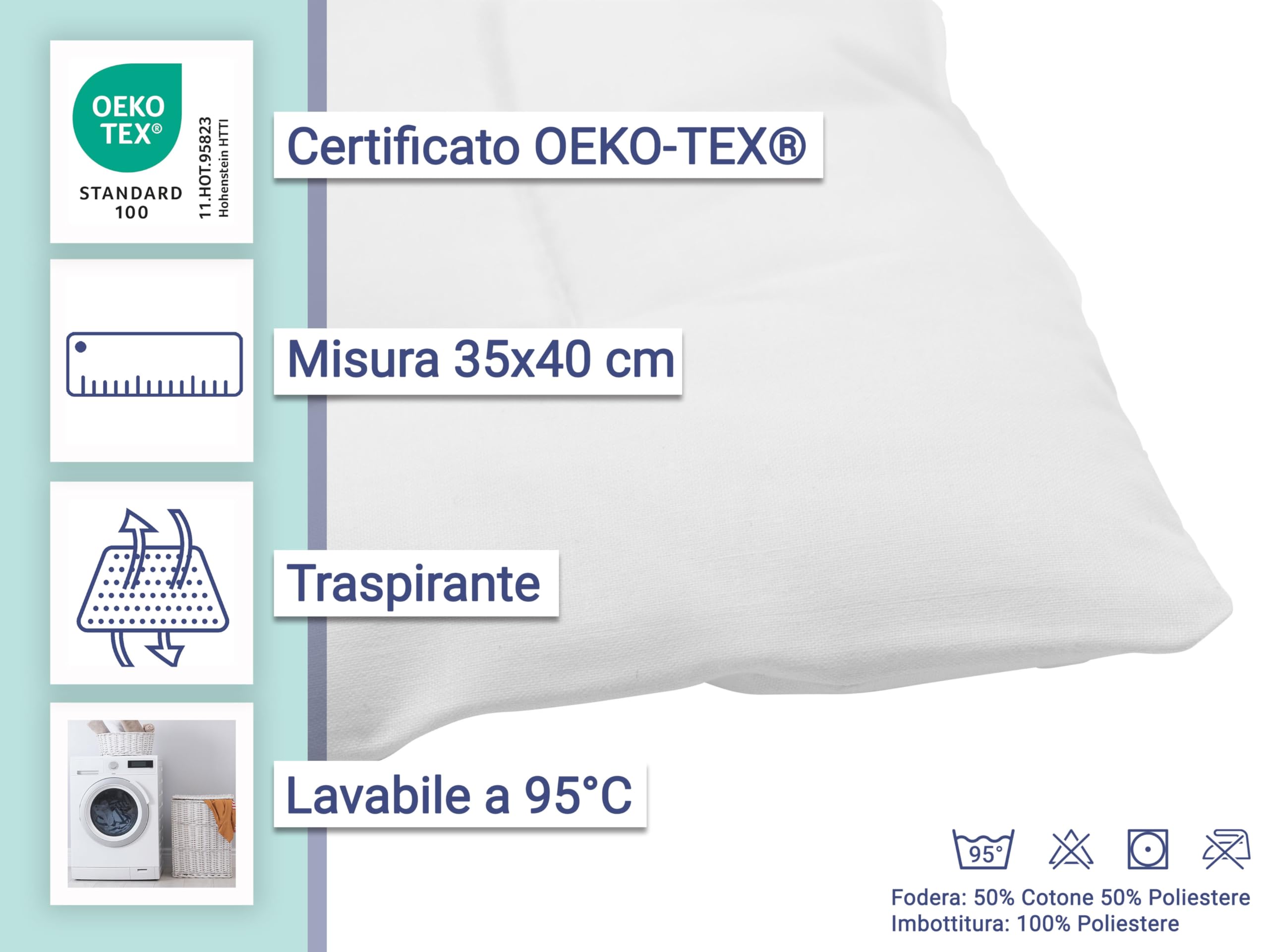 ZOLLNER Cuscino 35x40 cm per bambini - cuscinetto piatto - adatto per allergici - materiale misto - lavabile a 95°C - Qualità alberghiera