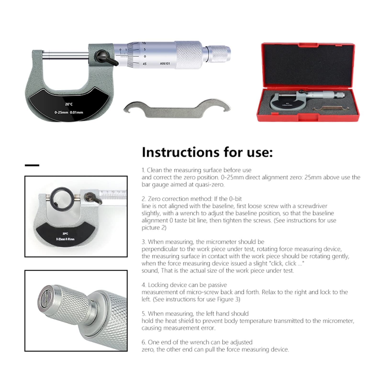 Mikrometr, Caliper mikrometrowy 0-25mm 0-25 mm 0,01 Przechowywanie Mikrometr Metryczny Miernik Suwmiarka do pomiaru stali węglowej