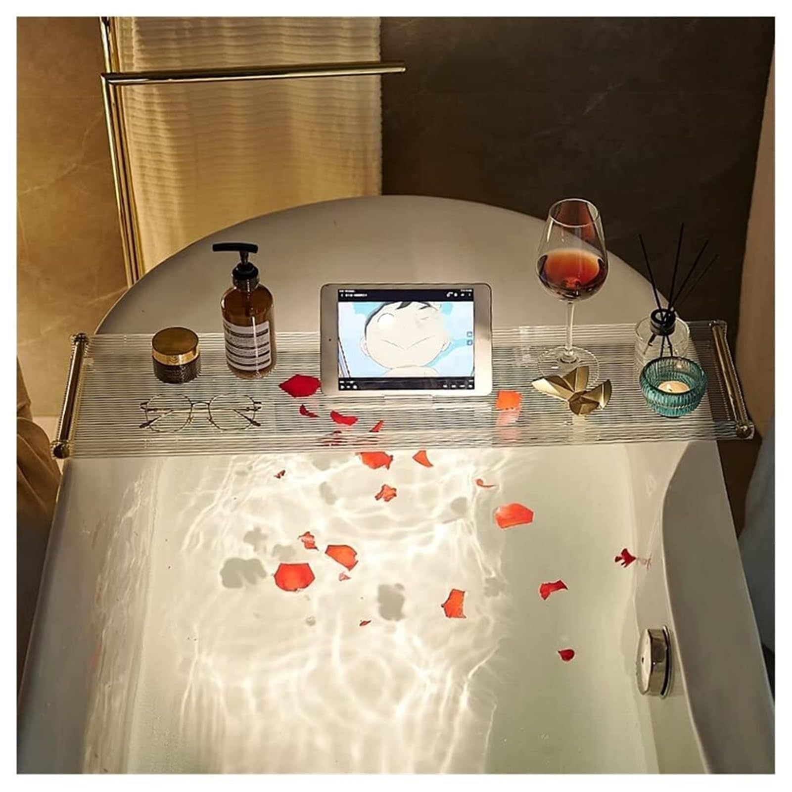 Bandejas para bañera, Bandeja para bañera, Bandeja de acrílico para baño, Soporte para Lectura, Soporte para Tableta, Bandeja para teléfono Celular y Soporte para Copas de Vino, Duradera y l