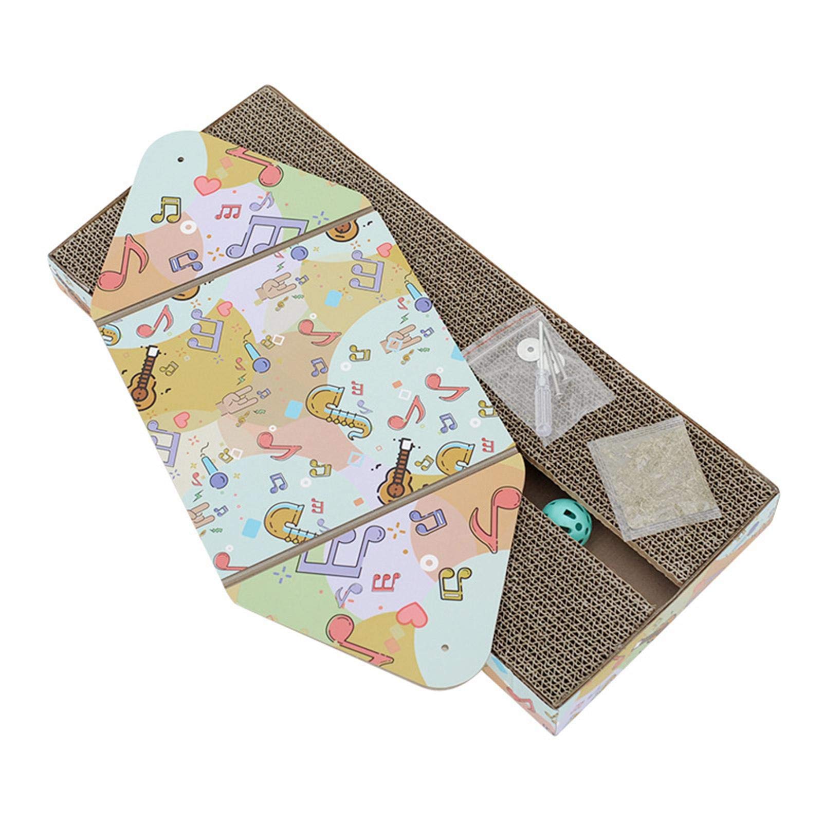 Katzenkratzer Pappe, Wippe Neigung Katze Kratzpad, montierbare Kratzpads Scratch Lounge Bett mit Glocke, 2-in-1 Wellpappe Kratzbrett für Katzen Schlafen und Spielen