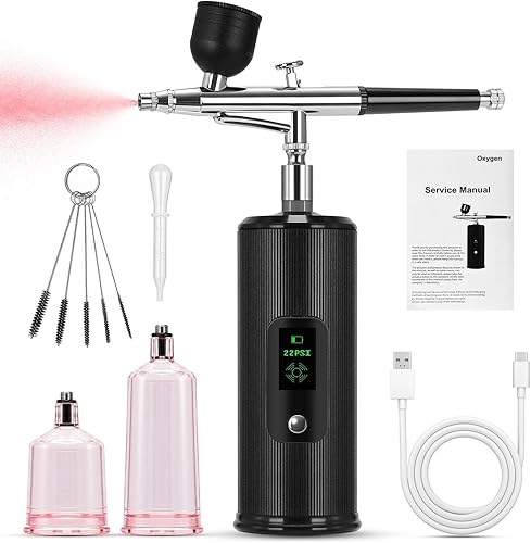 LAKIX Kit de aerógrafo con compresor, pistola de aerógrafo recargable inalámbrica, 36PSI cepillo de aire portátil de mano para uñas, pintura,