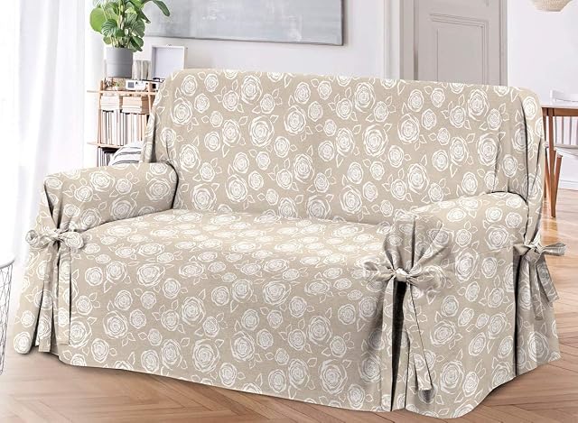 HomeLife - Cotton Sofa Cover for Armchairs - Made in Italy Floral Striped Settee and Love seat Protector From Dust, Dirt, Stains, Dog and Cat Hair - Machine Washable (Armchair)
