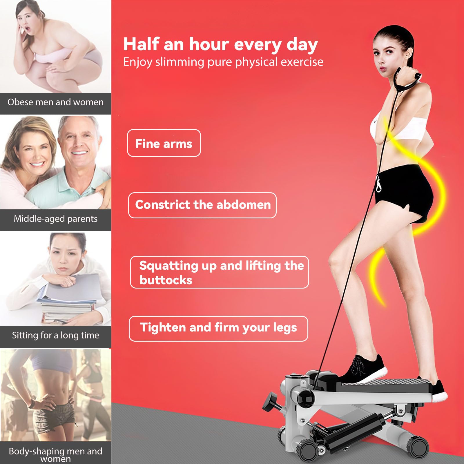 Mini stepper fitness con contatore LCD e 2 cinghie estensibili