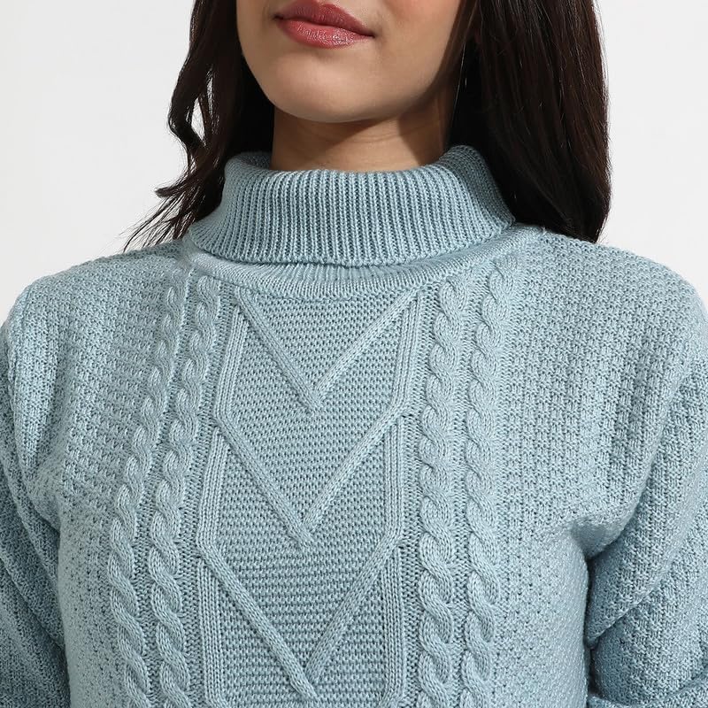 Image of PINACOLADA Women's Geometric-Textured Pullover Sweater for Casual Wear | Crew Neck | Long Sleeves | Pull On Closure | Sweater Crafted with Comfort Fit for Everyday Wear