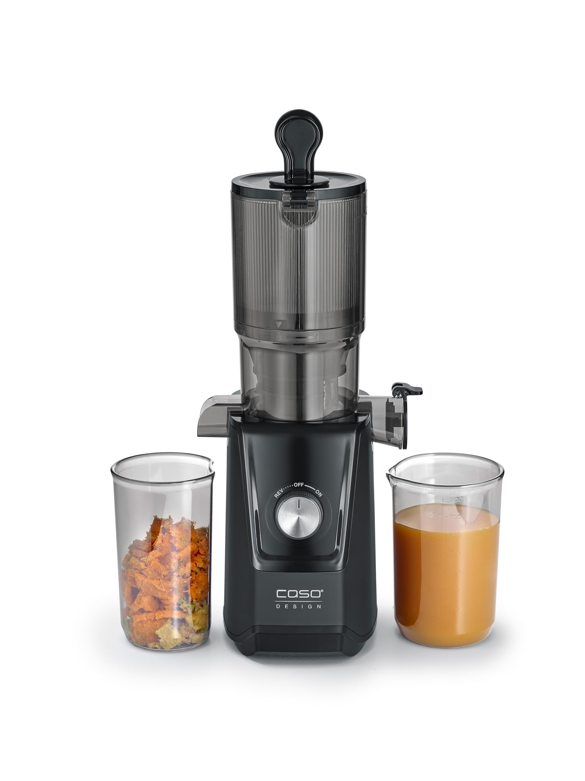 CASO Juice Fit Slow Juicer, succo delicato e delicato grazie alla bassa velocità (40 giri/​min), Fill 'n Juice, grande apertura di riempimento di 105 mm di diametro, rimangono nutrienti e vitamine
