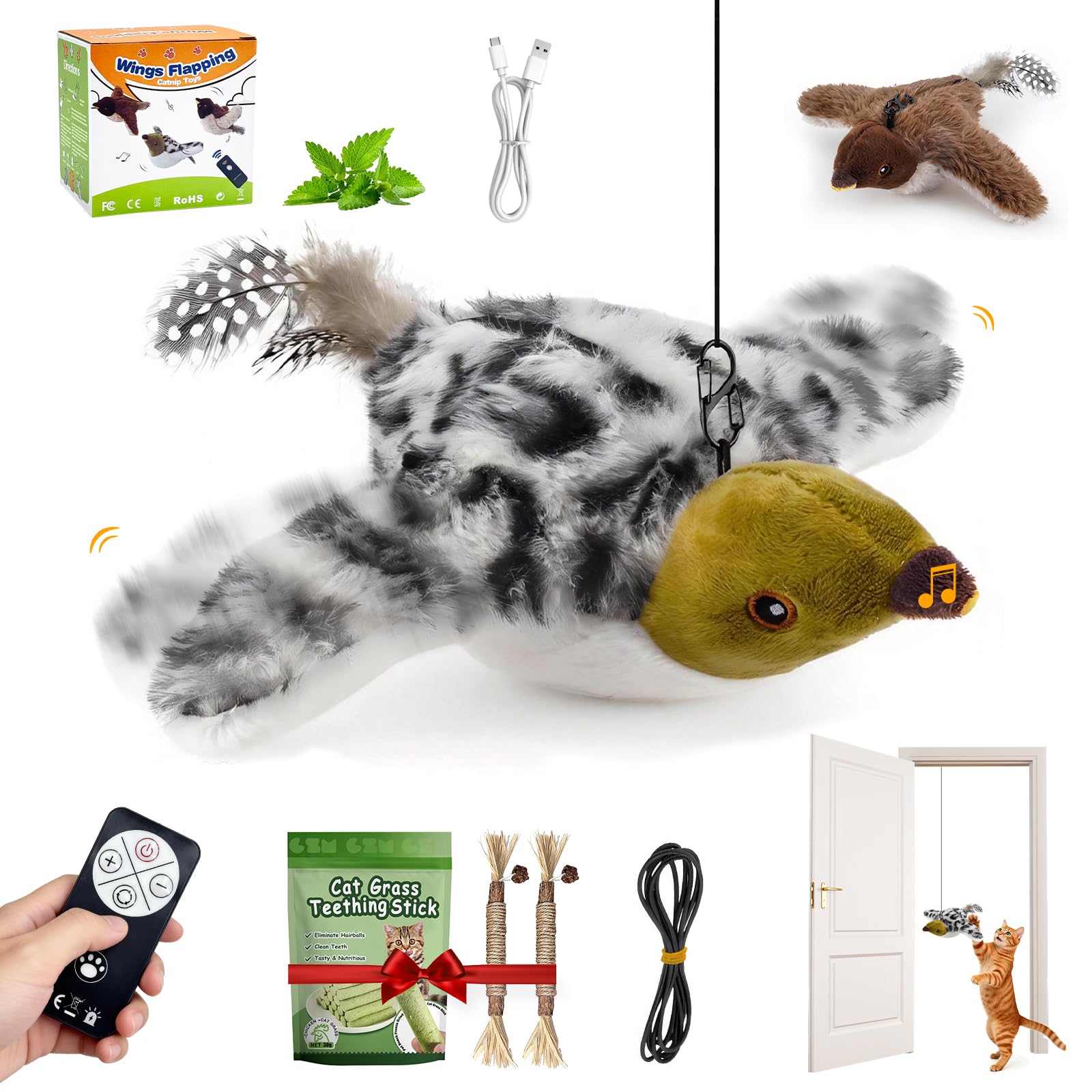 DVDVBOOM Remote Control Cat Toys Interactive, 2026 New USB Electronic Flapping Chase Flying Catnip Cat Toy Bird, Simulation Chirping Bird Cat Toy Flapping Wings for Bored Indoor Cats Kitten(Skua)