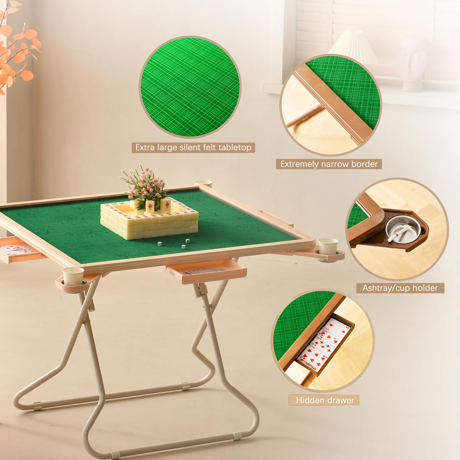 Tavolo pieghevole Mahjong e carte per 4 giocatori, design portatile con cassetti per blackjack e Texas Hold'em, perfetto per feste barbecue all'aperto