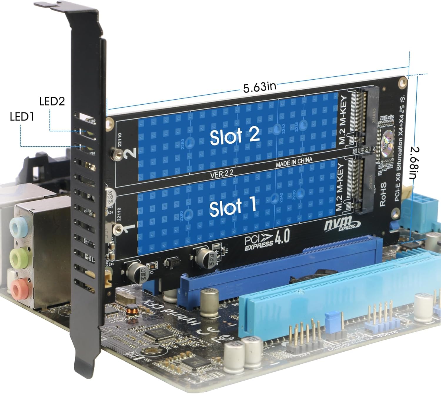 RIITOP Scheda adattatore Dual NVMe a PCIe X8 X16, 2 x 32 Gbps Full Speed, M Key M.2 SSD Reader (PCIE Bifurcation)