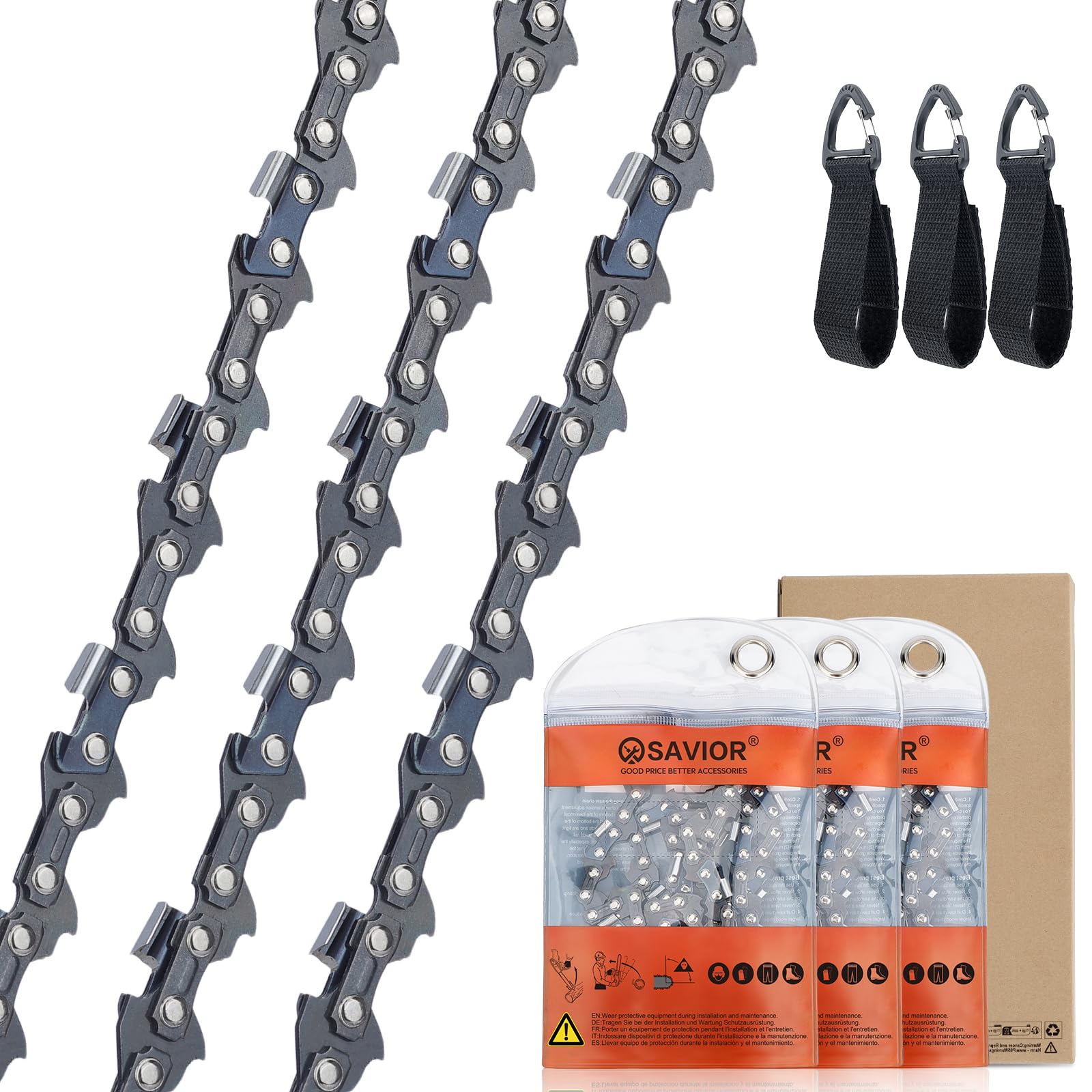 Savior 3-Pack Pole Saw Chains for 10 Inch (25 cm) Bar, 40 Drive Links, .050" Gauge, 3/8" LP Pitch, Low-Kickback Chain Compatible for Black & Decker, Makita, Ferrex, Worx & More
