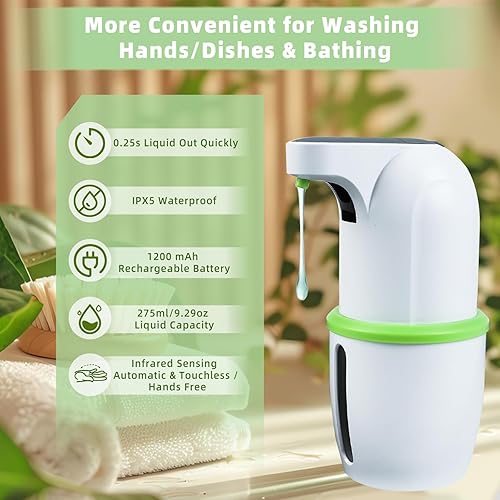 Miniatura 2 de Dispensador automático de jabón manual sin contacto dispensador de jabón con sensor de líquido y plato de 9.29 onzas - Dispensador de jabón de manos