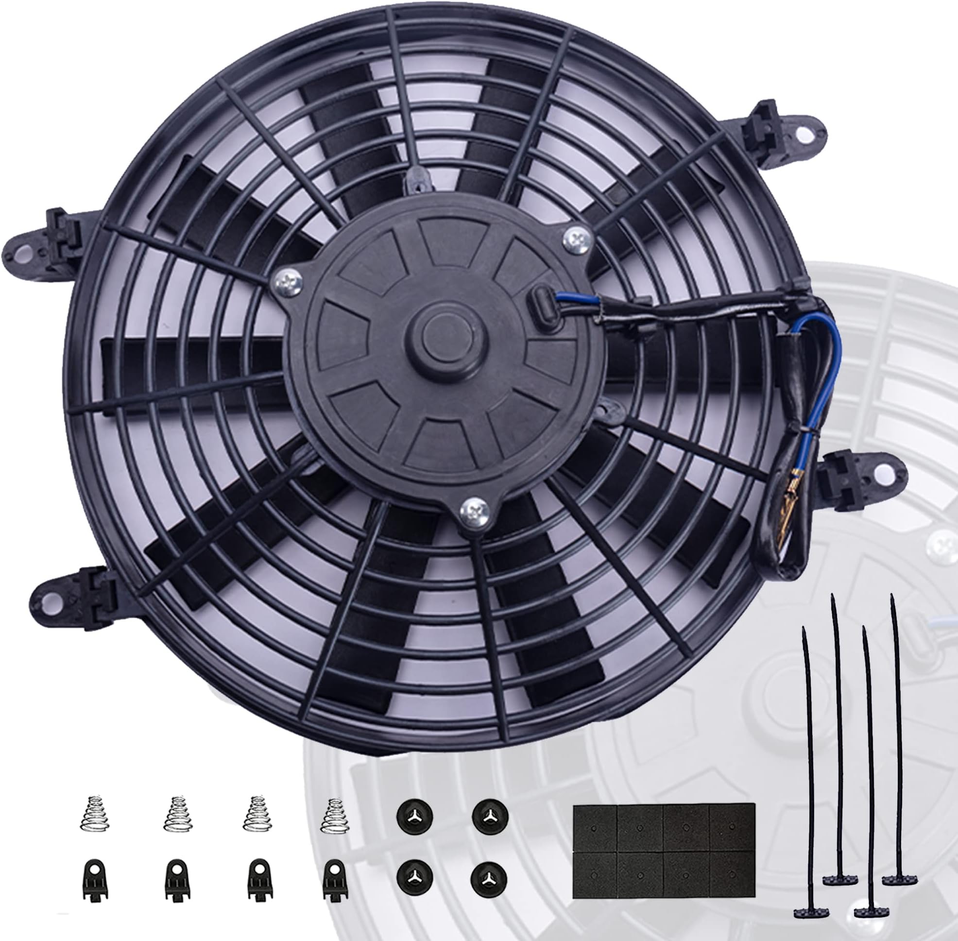 10" inch Electric Cooling Radiator Fan Assembly Reversible Push or Pull Universal Slim 12V Mounting Kit Black