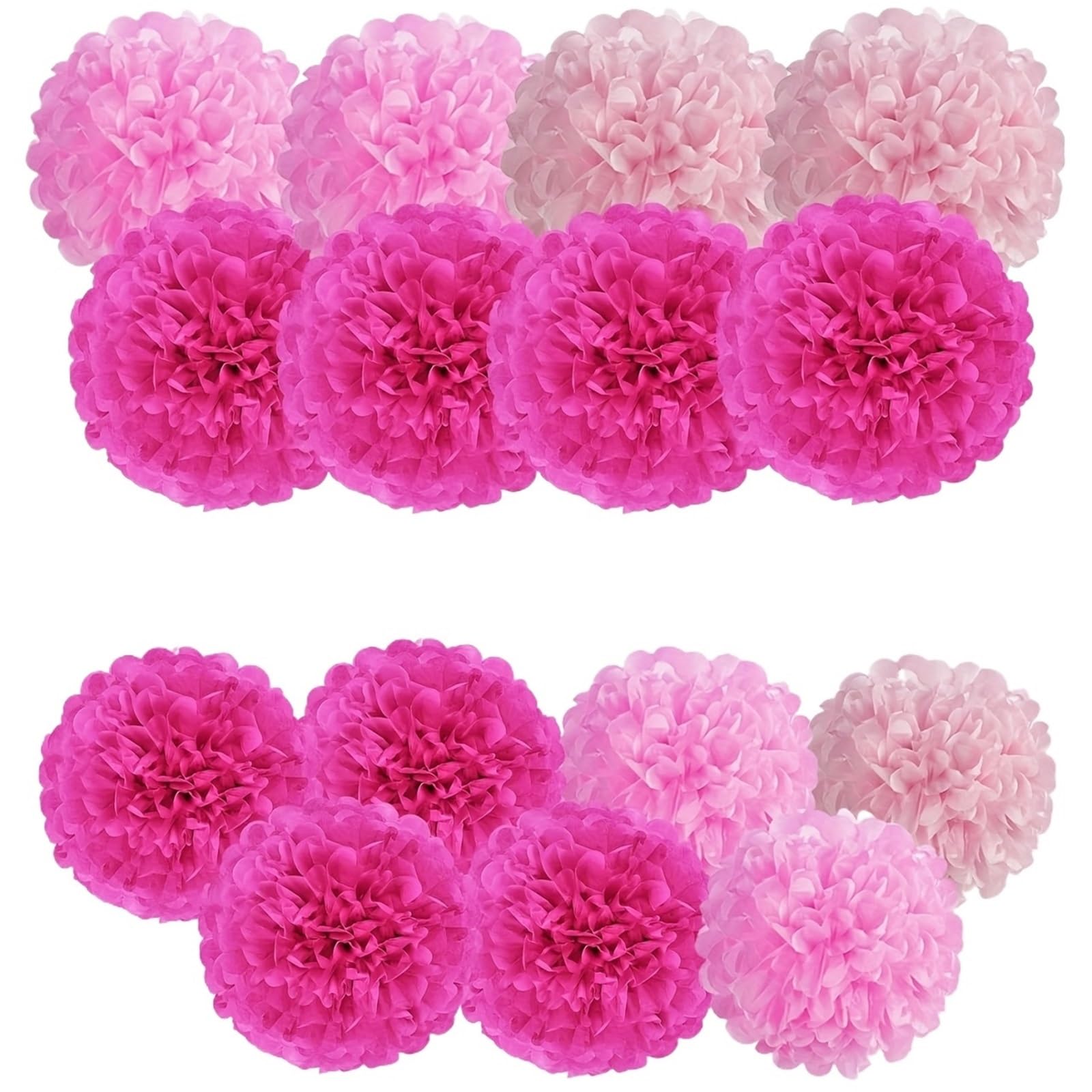 Paper Decorations 15pcs Tissue Pom Poms - Pink, Blue, Green, Yellow, Purple More Colorful Paper Flower Decorations for Parties(Pink)