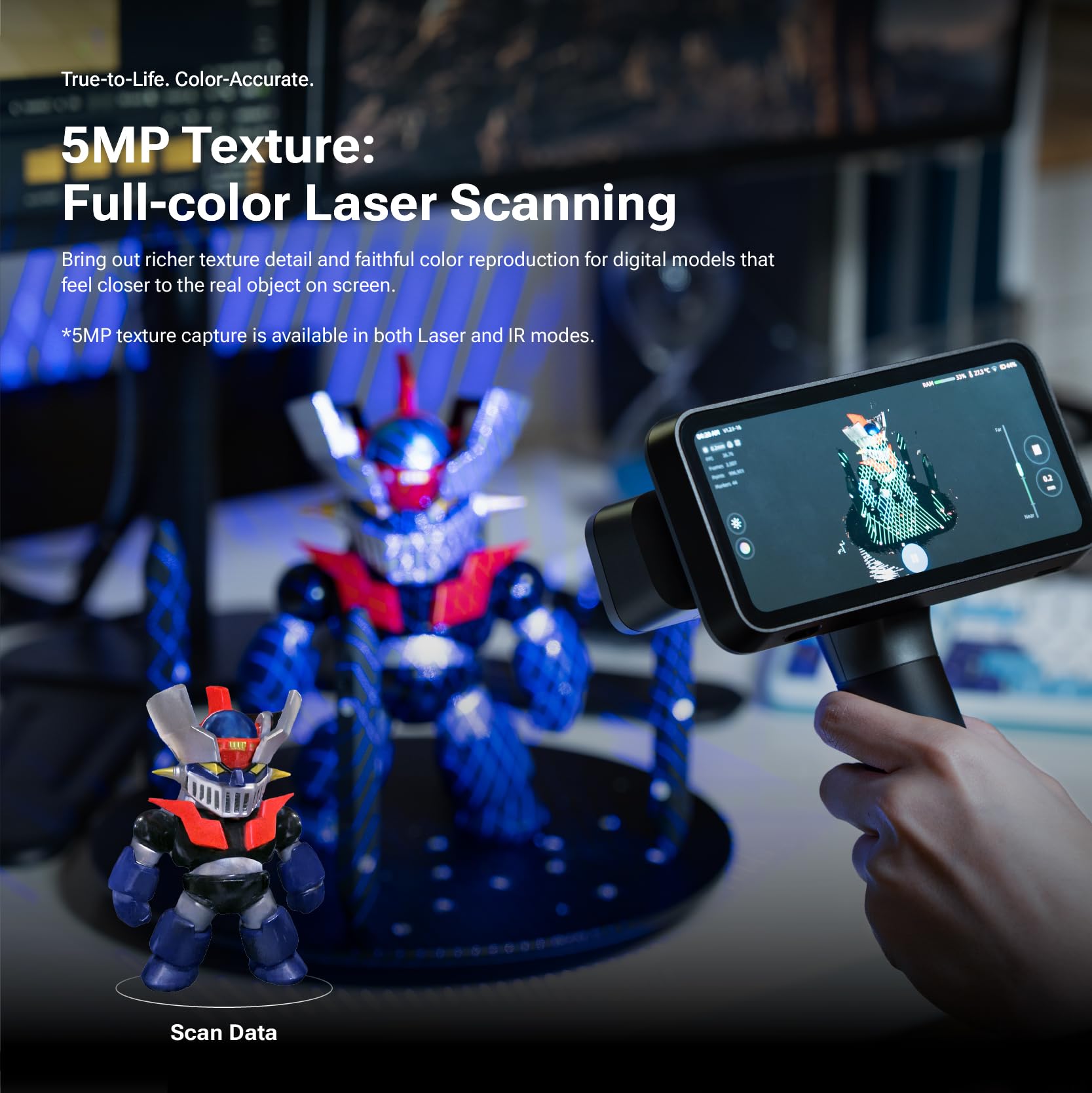 EinScan Rigil Lite 3D Scanner, 34+7 Blau-Laser & Infrarot Standalone Scanner mit 6,4" 2K AMOLED-Touchscreen, Kabellos & PC Modi für Automotive & Reverse Engineering, 24GB RAM+512GB SSD