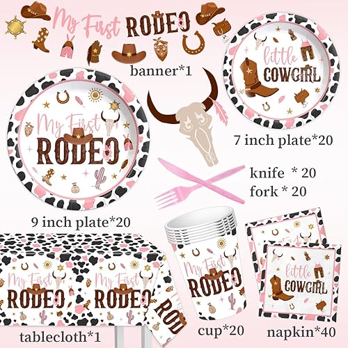 Miniatura 10 de My First Rodeo - Suministros para fiesta de cumpleaños para niño, 142 piezas, vajilla de vaquero occidental, decoración de fiesta de cumpleaños de