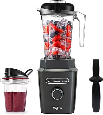 Magiccos 1000w High-Speed Countertop Blender- 51Oz Blender Jar, 14Oz Travel Jar, Variable Speeds, 2000w Peak Watt Motor, Blender for smoothies and Shakes, Puree & Soup, Gray Color For Kitchen Home Use