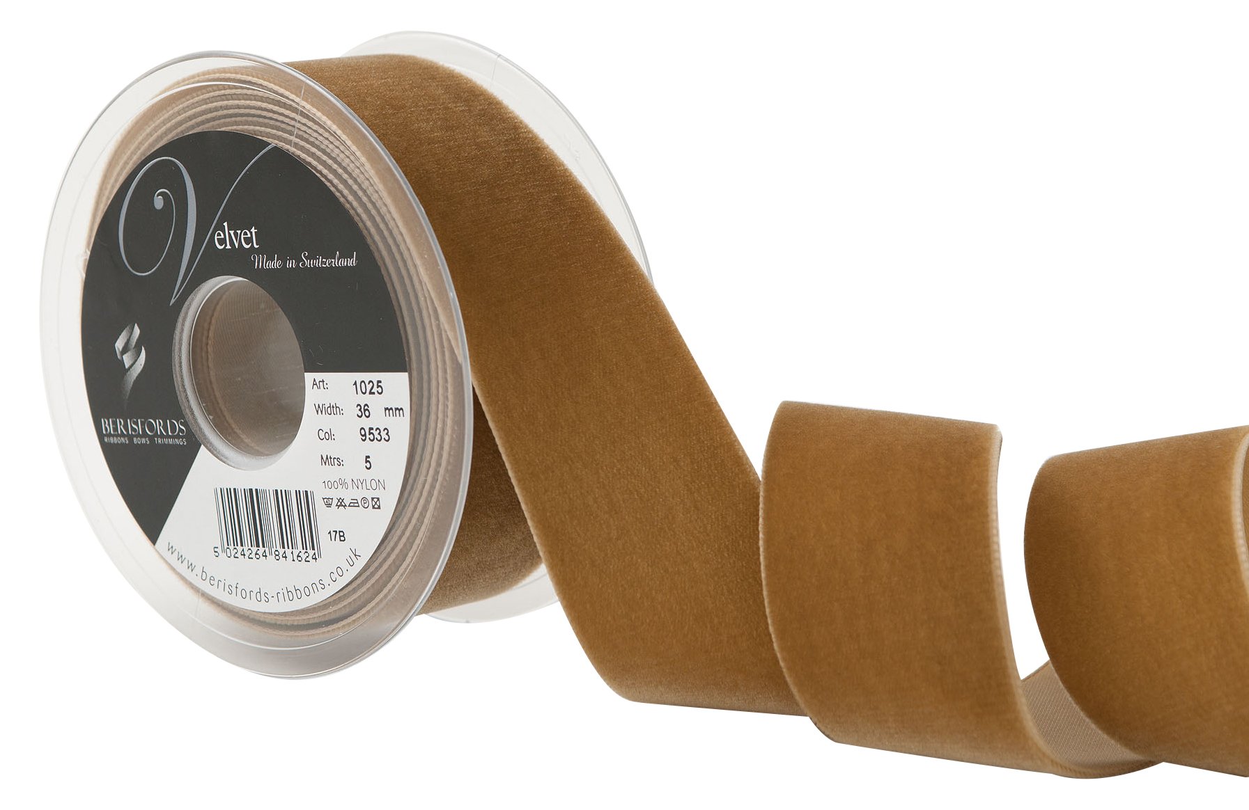 Berisfords Velvet Ribbon, Nuss, 102 x 45 x 102 cm
