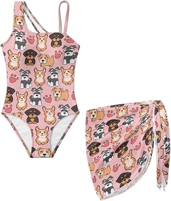 Girls Swimsuit Adjustable Straps One Piece Bathing Suit with Mesh Cover up Built in Padding Swimwear for 7-18Y
