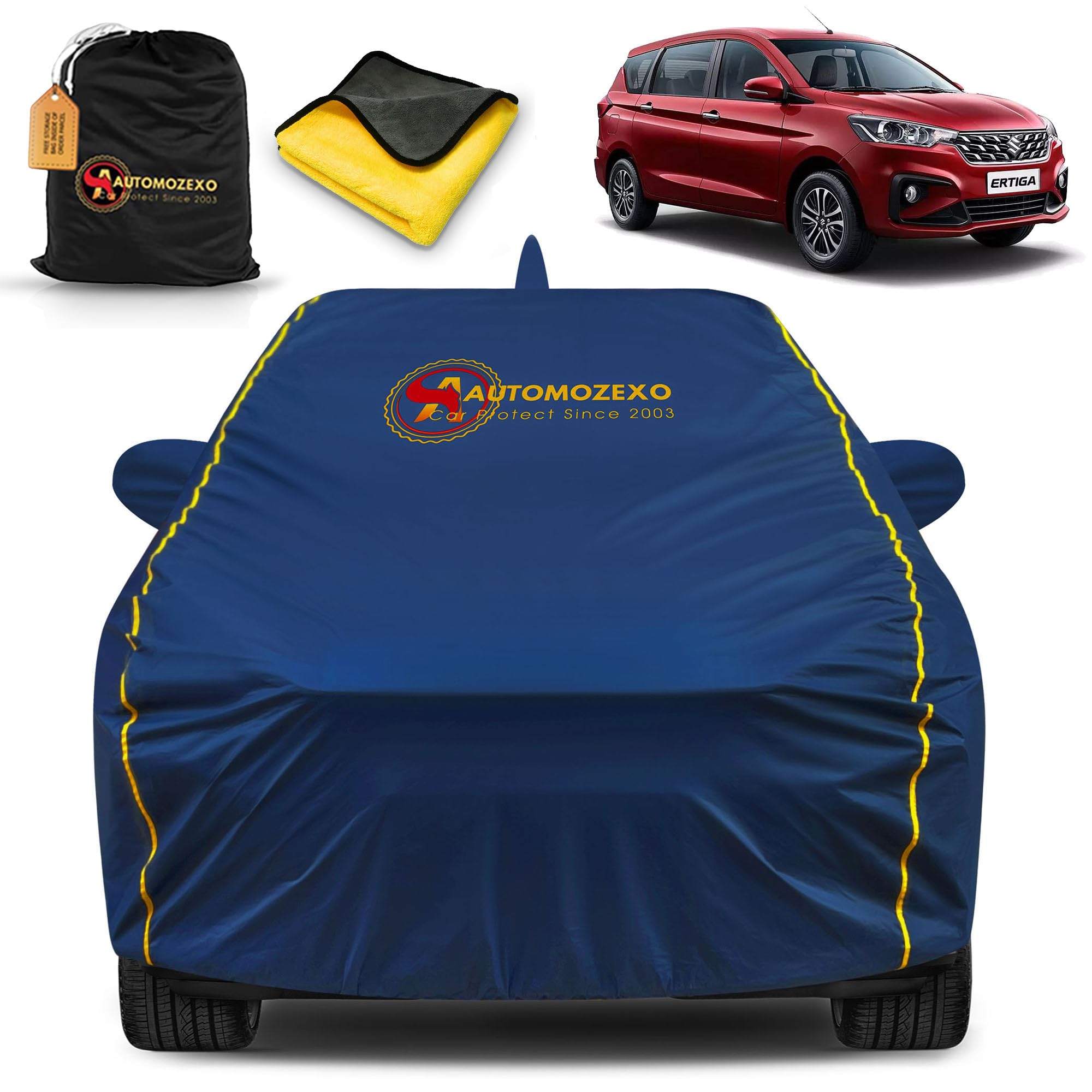 Maruti Ertiga 100% Waterproof Car Cover (Midnight Blue) 6LYR HDPE 200gsm Strong Fabric for All Weather Protection, Mirror & Antenna Pocket, Cotton Layer Cover, Adjustable Elastic Straps