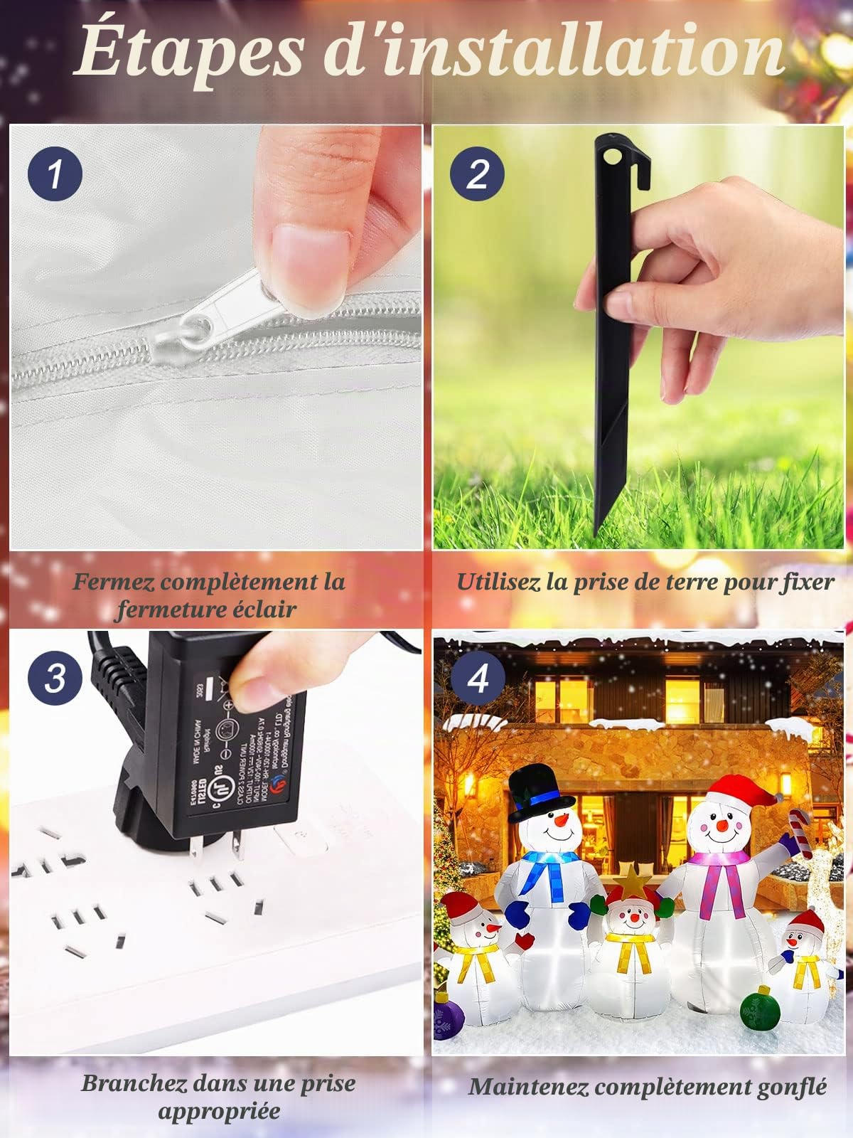 EBANKU Décorations Gonflables de Noël 1,8 m avec LED Intégrées - Grand Bonhomme de Neige pour l'Extérieur - Famille de Cinq Mignonne pour Fête, Jardin Intérieur
