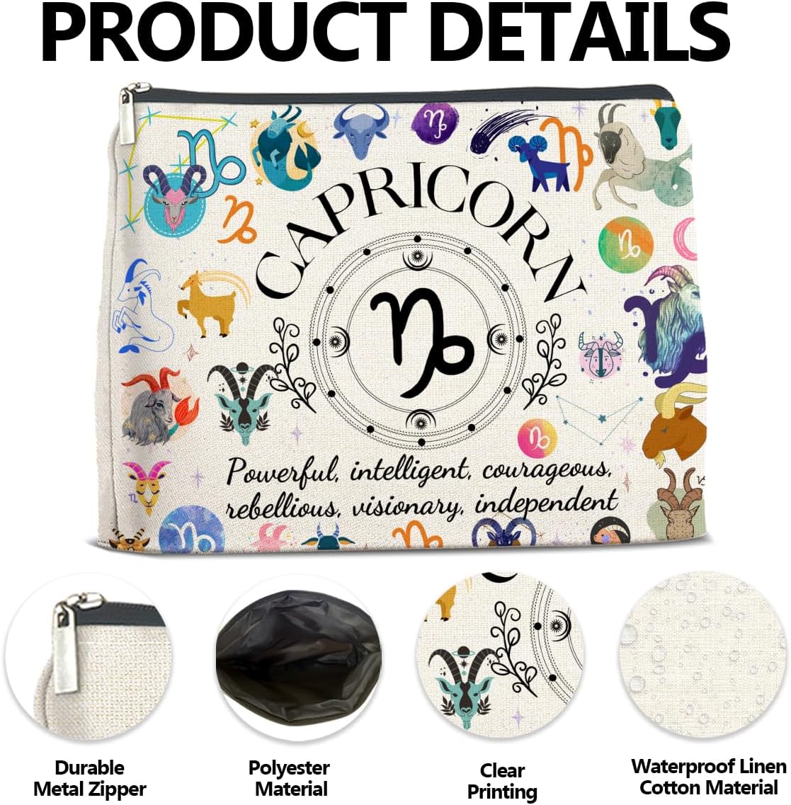 LyoGao Capricorn Gifts for Women, Capricorn Zodiac Makeup Bag, Capricorn Birthday Gifts for Women Astrology Lovers - Image 3