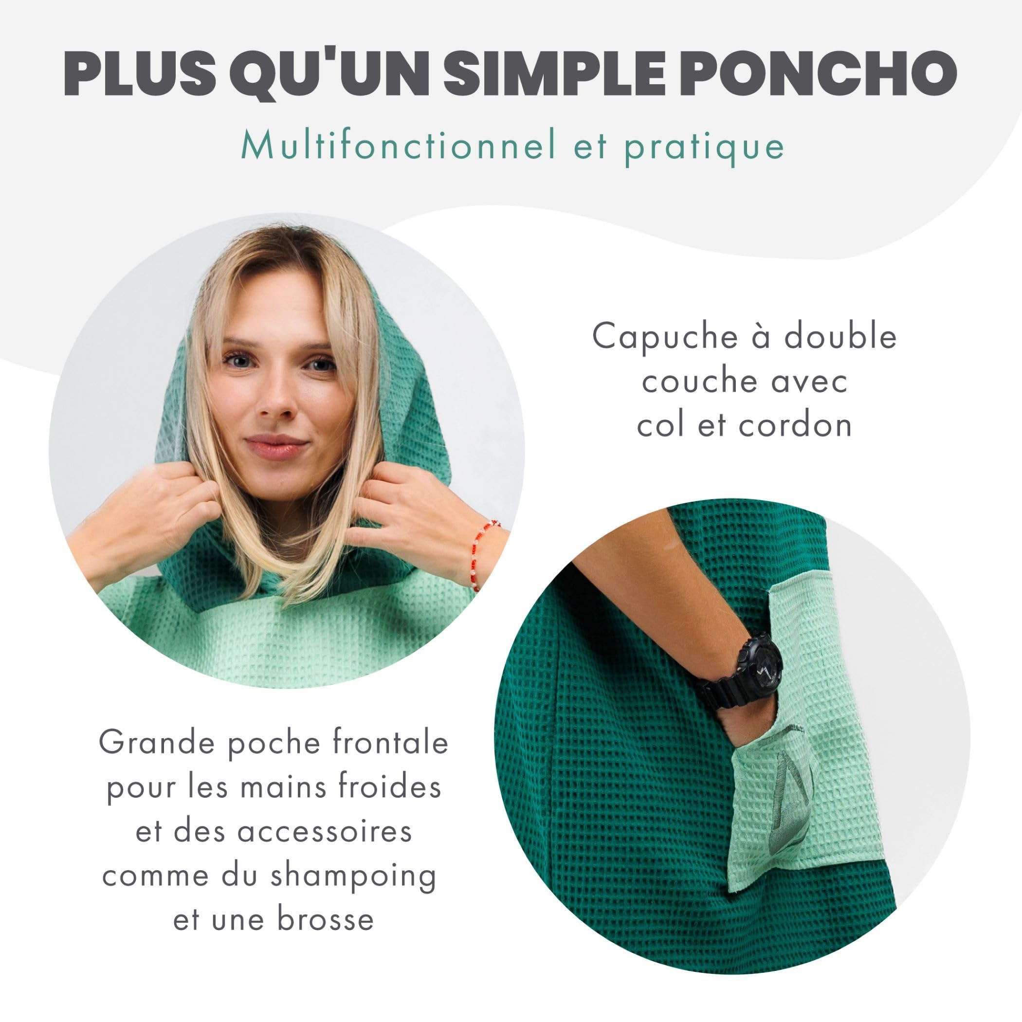 WAVE HAWAII Poncho Surf Travel donna & uomo L-XL, 171-197 cm | 100% cotone, poncho da mare assorbente per cambiarsi, spiaggia, surf, sauna & sport acquatici
