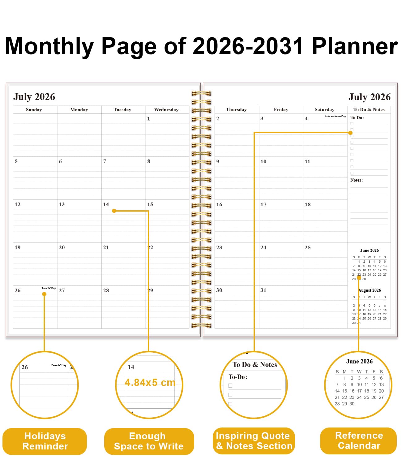 Monatsplaner 2026-2030, Fünfjahres-Kalender von Januar 2026 bis Dezember 2030 mit Spiralbindung, Innentasche, Gummizugverschluss, 60-Monatsplaner für Zuhause, Schule, Büro, 21,6 x 27,9 cm, grünes