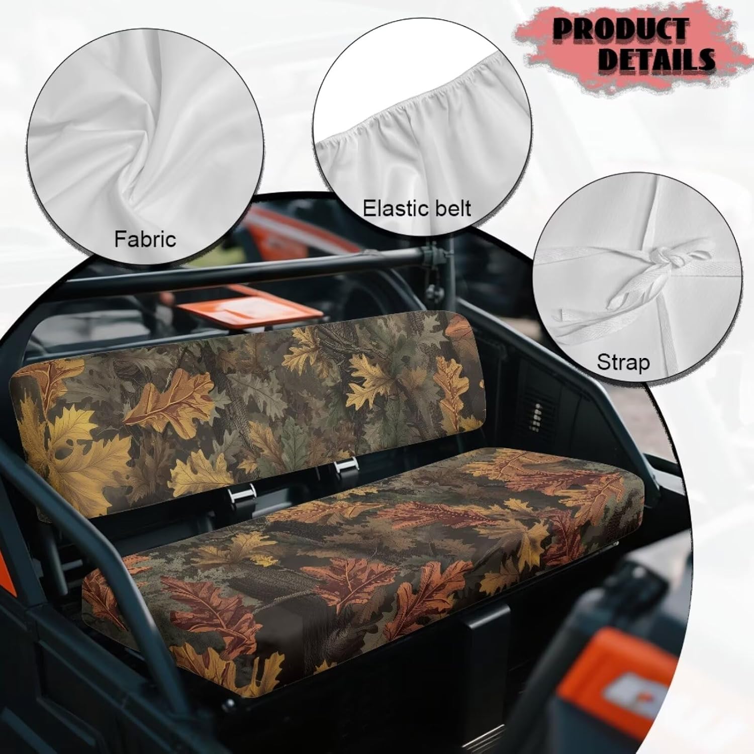 UTV Seat Cover Dustproof Powersports Seats Covers Hunting Leaf Print Mule Bench Seat Cover Compatible with Mule SX 2017-2023 Washable Interior Decor