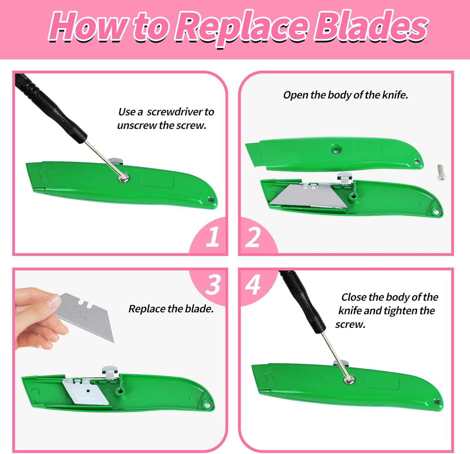 Vivicreate 4 Pack Folding Box Cutter Heavy Duty Utility Knife Sharp Retractable Blade Comfortable Handle Quick Change for Cutting Drywall Plastic Linoleum Boxes Rope Professional Opener Home Office