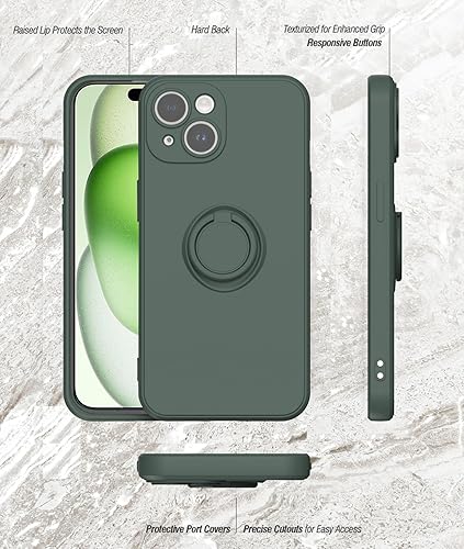 Miniatura 3 de Hongxinyu Funda para iPhone 15 Plus 2023, anillo delgado de silicona líquida, con soporte de microfibra suave antiarañazos, forro de protección