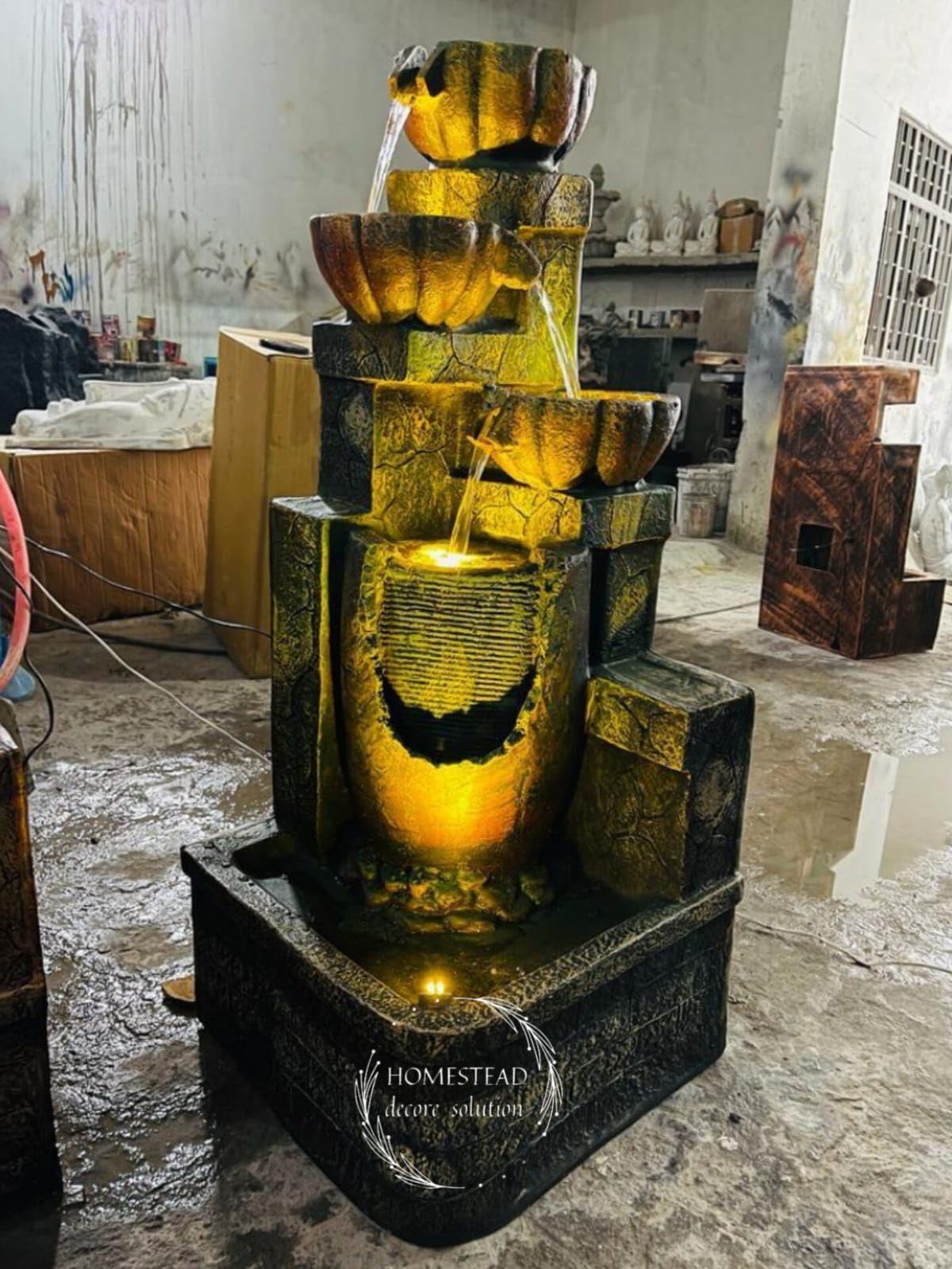 Homestead Decore Solution Stone Fountain 3.5 feet for Home Decor | Stone Water Fountain Big Size | Water Fountain for Office, Garden Big Size | New colourfull Fountain for Home Big Size-image-0