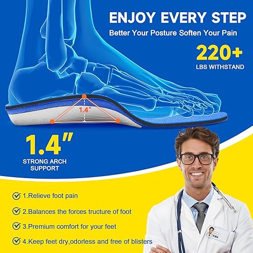 Miniatura 2 de Más de 220 libras de fascitis plantar plantillas de soporte de arco alto para hombres y mujeres, plantillas ortopédicas para zapatos ortopédicos