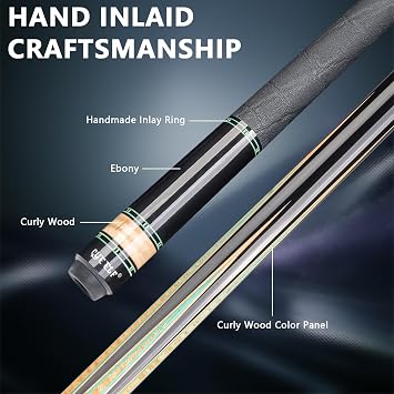 CUEELF Professional Pool Cue Stick Handmade, Low Deflection | Solid Brass Joint Low Deflection Shaft 12.5mm Pro Tip & Inlay Ring Leather Non-Slip Wrap Precision Balanced