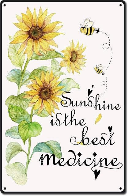 CREATCABIN Sunflower Bee Tin Sign Vintage Metal Signs Iron Painting Retro Metal Tin Sign Plaque Poster Wall Art Garden House Plaque for Bathroom Kitchen Cafe Wall Halloween Christmas Decor 8 x 12 Inch
